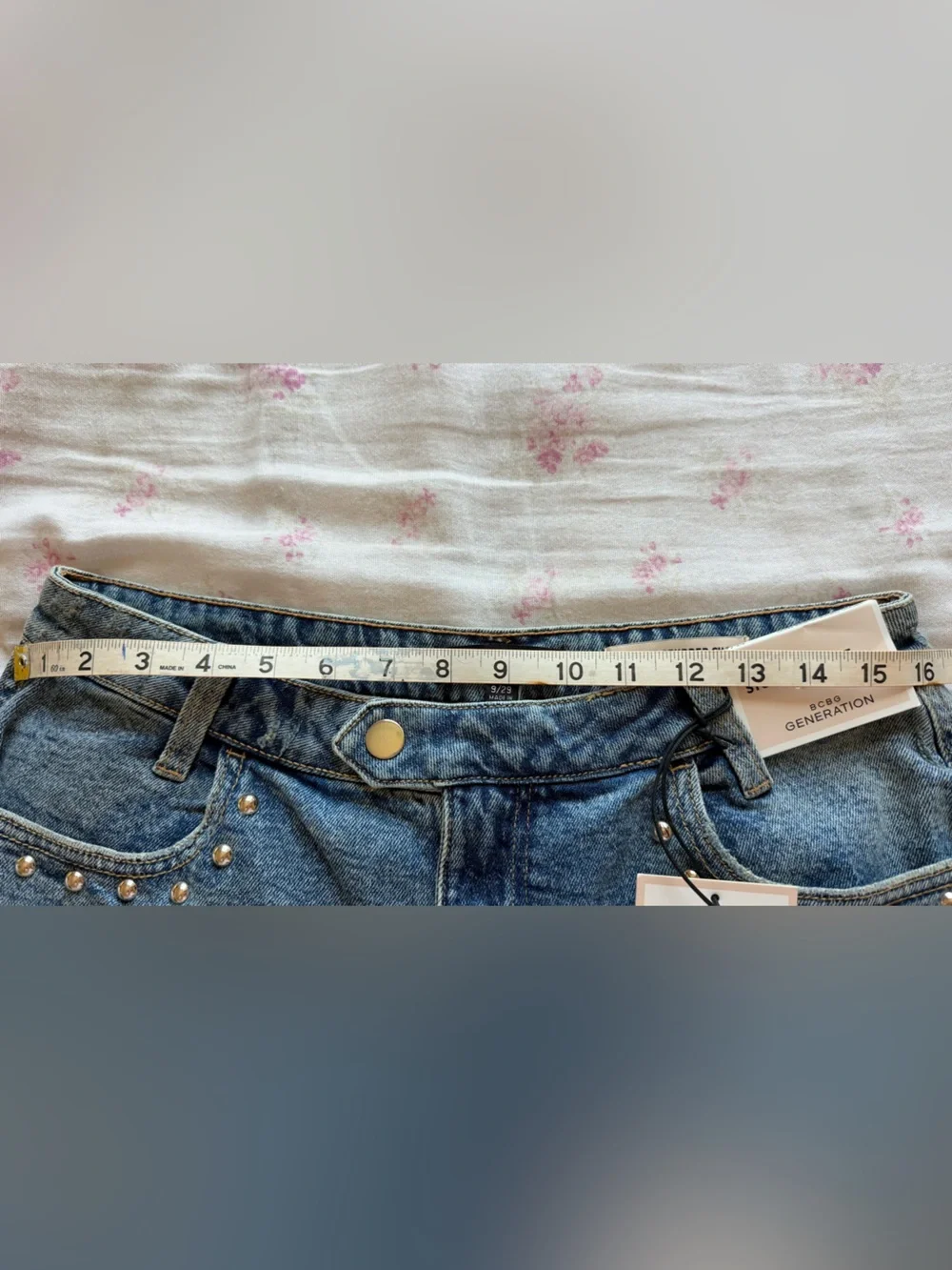 Low Rise Studded Denim Shorts